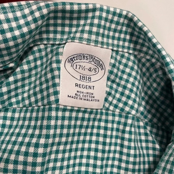 Brooks Brothers Regent Regular Fit Gingham Green Size 17 1/5-4/5 - Picture 7 of 11